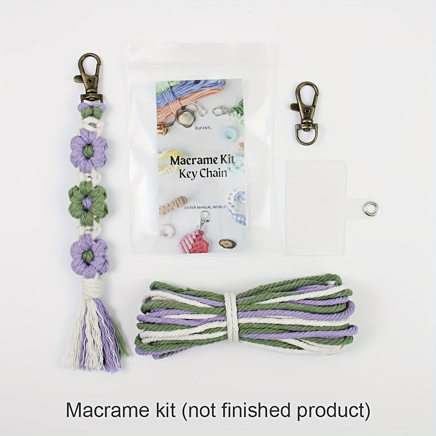 1pc Macrame Kit | Small Daisy Pattern Weaving Material Bag with Beginner Tutorial, Handmade Keychain and Bag Pendant, Suitable for Car Keys and Phone Cases, All-Season Craft Kit