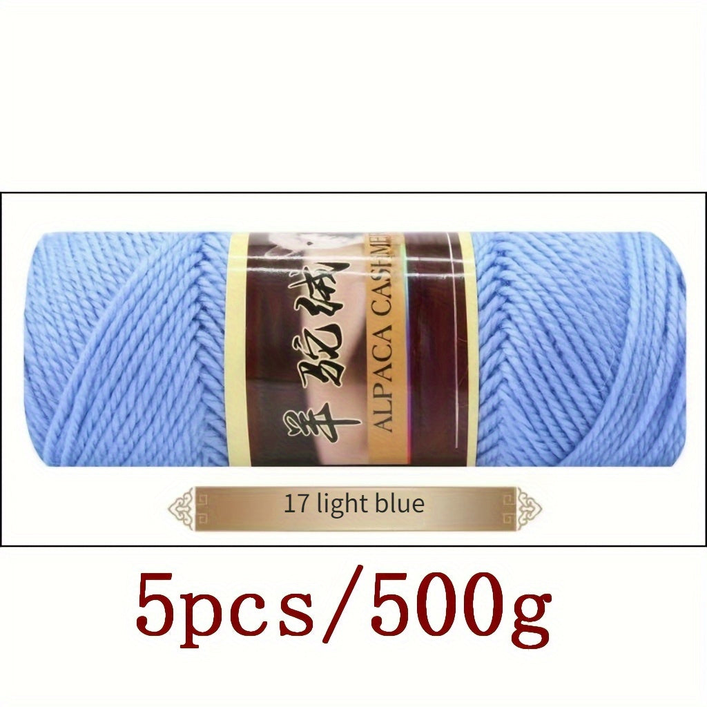 5pcs Set of 17.64oz Alpaca Wool Thick Knitted Yarn, High-Quality for Hand-Knitted Hats, Scarves, Sweaters, Coats, Floor Socks, Blankets, and Various DIY Projects, Cozy Winter Projects, Soft Yarn Bundle, Vibrant Color Yarn, Mu