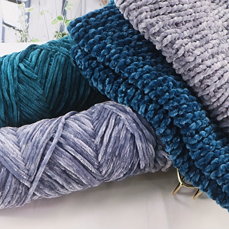 Velvet Chenille Yarn 5-Pack, 500g (17.63oz) Each, 100% Polyester, Soft Skin-Friendly Multi-Color Thick Yarn for Crochet, Knitting, DIY Crafts, Scarves, Blankets, Hats - 4mm Width