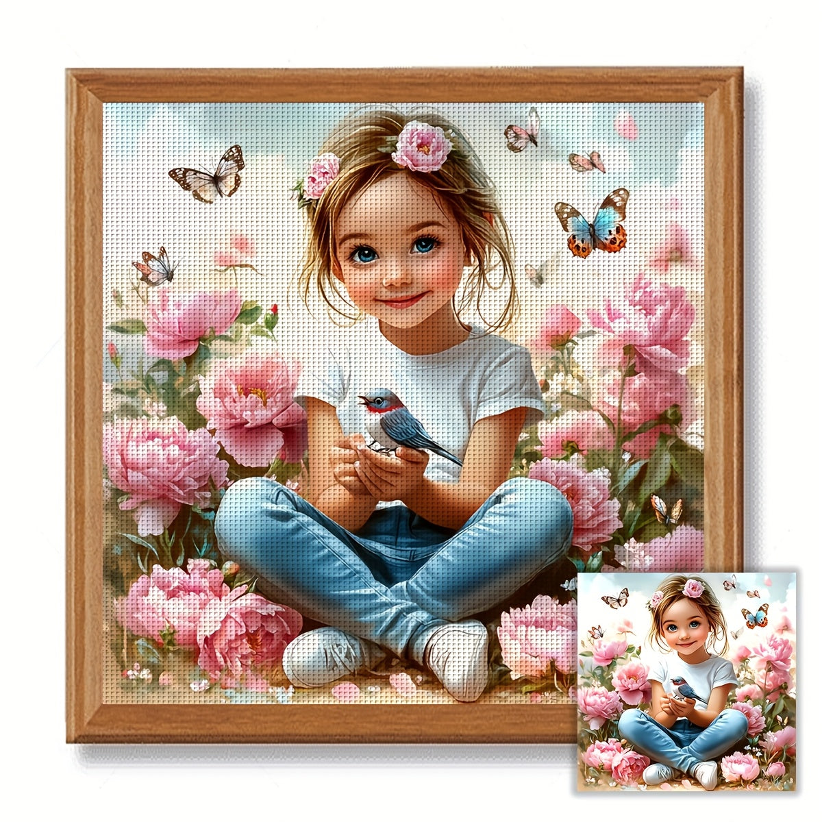 JOZYSH 1set 40x40cm/15.7x15.7Inch DIY Cross Stitch Kit Frameless, stamped cross stitch kits, Embroidery Set for Home Decor, Includes Patterned Fabric & Threads, Perfect for Living Room Entrance or Bedroom Decoration and a Bea