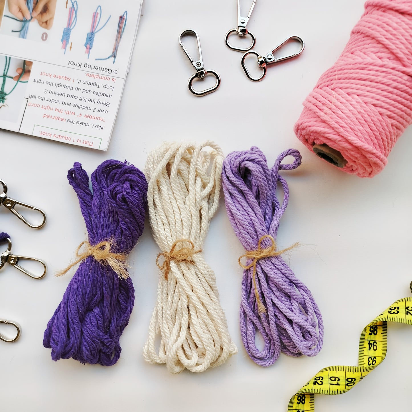 3pcs Macrame Keychain DIY Kit - Easy-to-Follow Instructions, Polyester Rope in Beige, Purple, and Cream, Perfect for Beginners & Ideal Holiday Gift, All-Season Craft Kit|Macrame Crafts|Polyester Rope