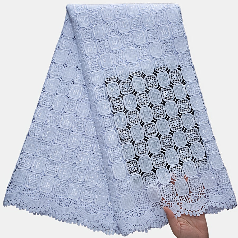 White African Water-Soluble Lace Fabric with Sequins - Nigerian Style Floral Pattern for Wedding, Party, and Prom Dresses, Hand Wash Only, Wedding Dresses, Party Dresses, Elegant Dresses, Intricate Lacework