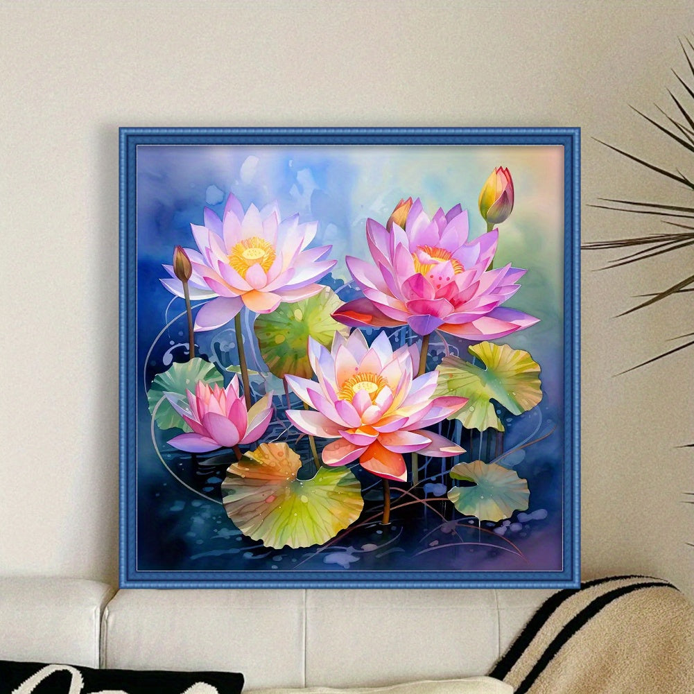 for Lotus Printed Cross Stitch Kit 17.72x17.72inch 14CT Thread Art Needlework Home Decor, Small Cross Stitch Kits, Creative Hobby, Handmade Gift, Floral Design, Artistic Needlework, Detailed Stitching, Highquality Thread, Nee