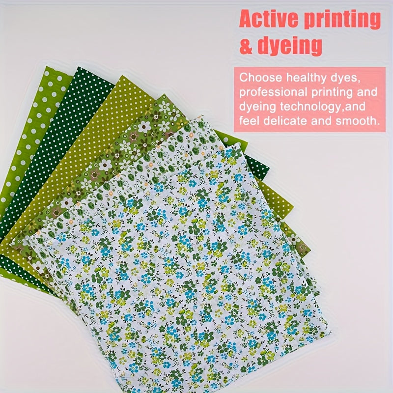 6pcs Green 19.99" X 19.99"(50cm*50cm) Craft Fabric Bundle Squares Patchwork DIY Sewing Scrapbooking Quilting Floral Dot Pattern Craft And Art Hobby Fabric, Jelly Roll, Fabric for Crafts, Quilting Fabric Packs, Quilt Fabric, P