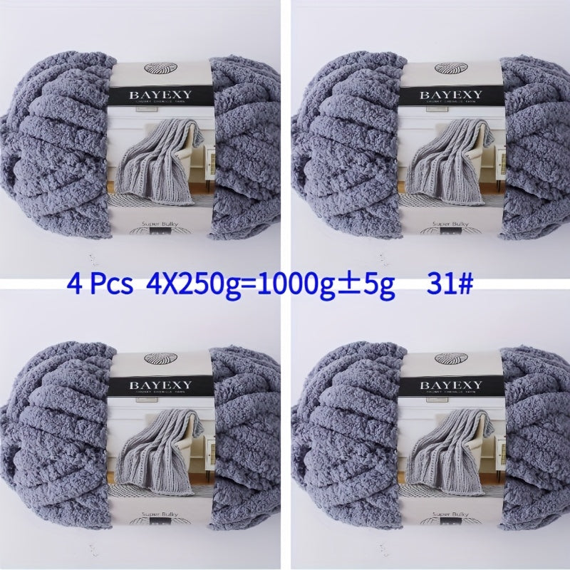 4 PSC BAYEXY Super Thick Knitting Yarn - Chunky Chenille Yarn for Handmade Blankets, All-Age Crafting Enthusiasts, 100% Polyester, Mixed Colors