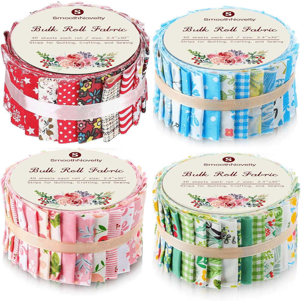 160 Pcs 4 Roll Fabric Strips Assorted Quilting Fabric for Quilting Crafting and Sewing Rolled Cotton for Crafts Blanket Rug Upholstery and Purse Making (Lively Style)