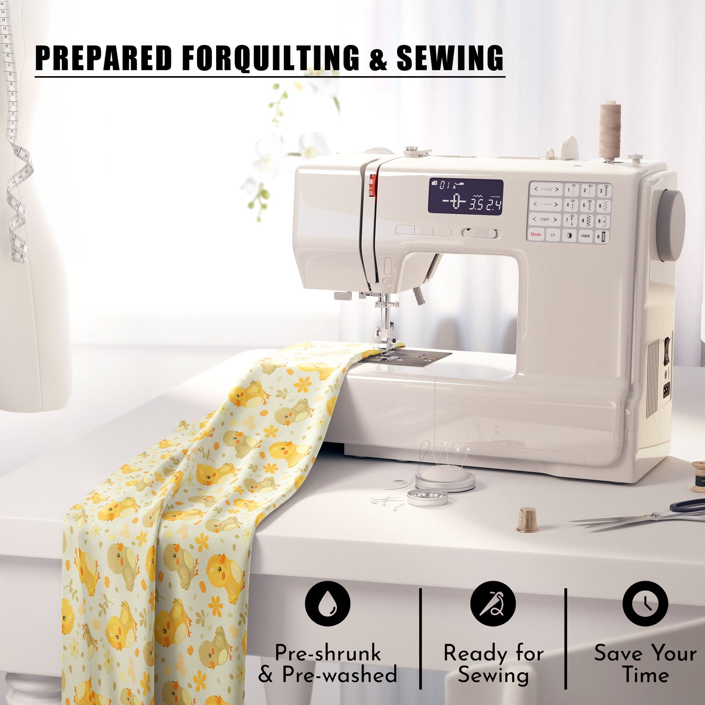 4pcs Set and Pre-Cut Fat Quarters (18*22inch) Cute Farm Animal Kit with Adorable Chickens, Sheep & Cows Patterns - Fresh Country Style Floral Leaves & Textured Fabric, Sewing Projects