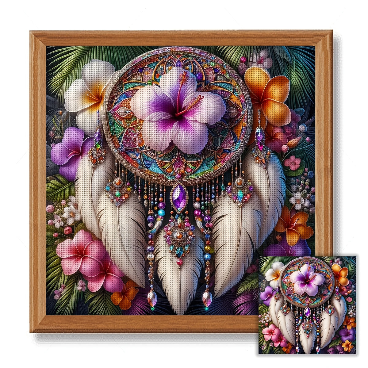 ZUOANLF 1set 40x40cm/15.7x15.7Inch DIY Cross Stitch Kit Frameless, Beautiful dream catcher, stamped cross stitch kits, Embroidery Set for Home Decor, Includes Patterned Fabric & Threads, Perfect for Living Room Entrance or Be