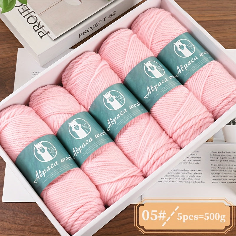 Alpaca Wool Yarn, Fine 245 Needles, Coarse Wool Yarn Balls, for Hand-Made Men'S And Women'S Autumn And Winter Warm Sweater Knitting Materials, Scarves, Hats And Other Warm Clothes 500G 5/Pack