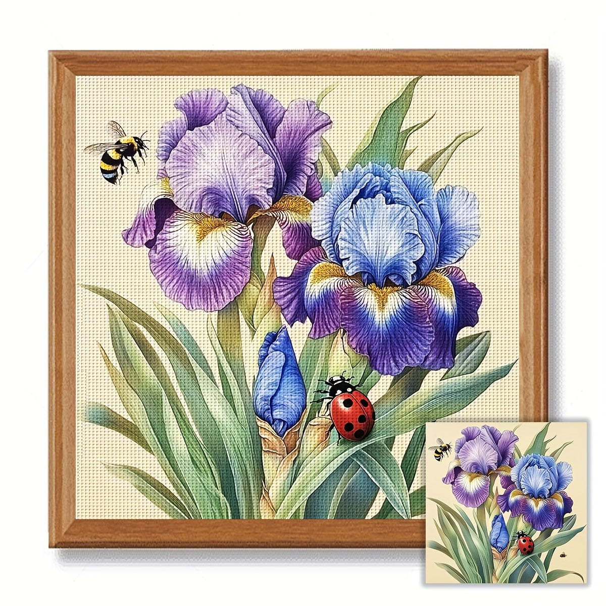 JOZYSH 15.75x15.75inch DIY Cross Stitch Kit - Vibrant Iris Floral Design with Butterflies & Bees, All-Season Fabric Cross Stitch Material, Perfect for Home Decor, Living Room, Bedroom, or Gift, Bedroom Wall Art | Vibrant Flor