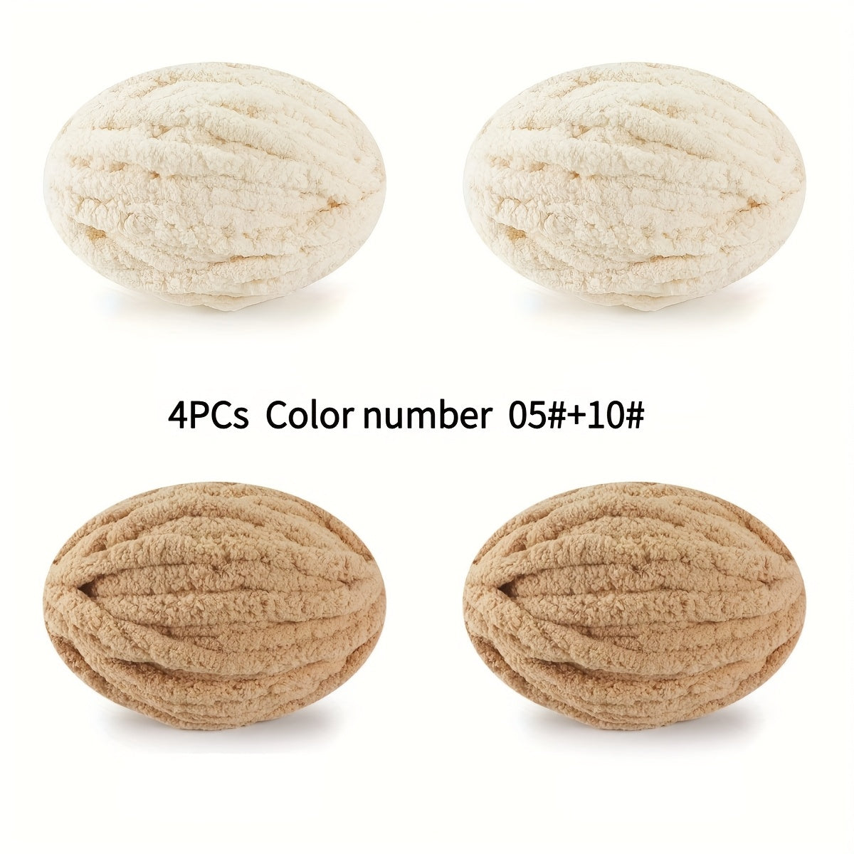 4pcs - 100% Polyester Chenille Yarn, Suitable for Crochet, Ultra-Thick Soft Fluffy Yarn, Thick Chenille Yarn for Hand Weaving, Mixed Pack of 2 Cream White + 2 Pink Beige Colors