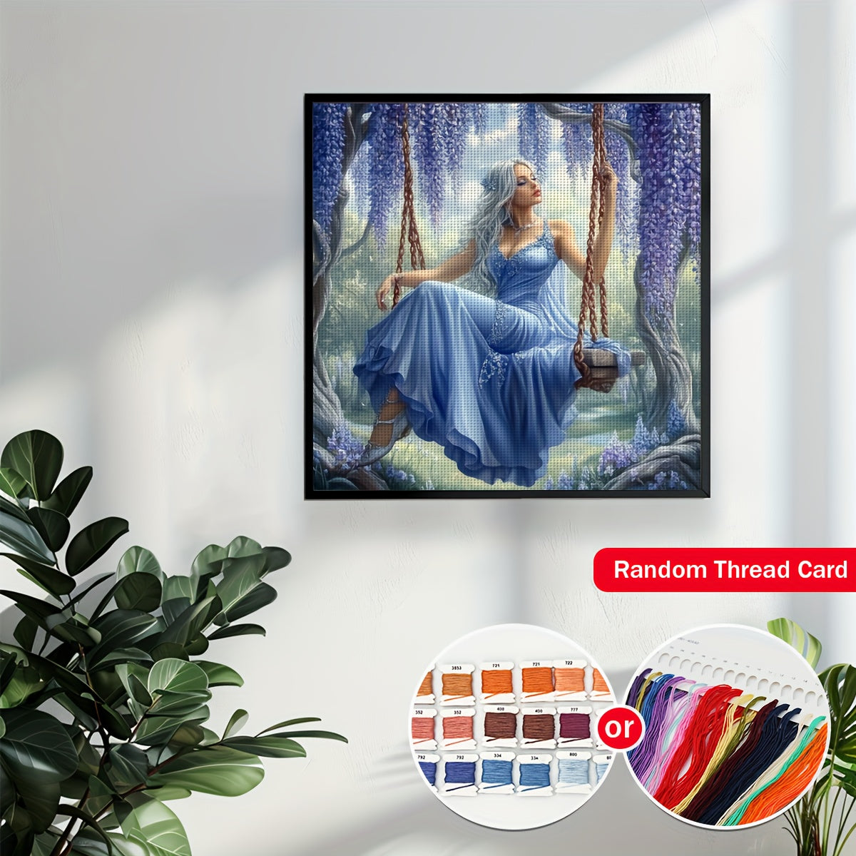 JOZYSH 1set 50x50cm/19. 7x19. 7Inch DIY Cross Stitch Kit Frameless, A beautiful woman, stamped cross stitch kits, Embroidery Set for Home Decor, Includes Patterned Fabric & Threads, Perfect for Living Room Entrance or Bedroom