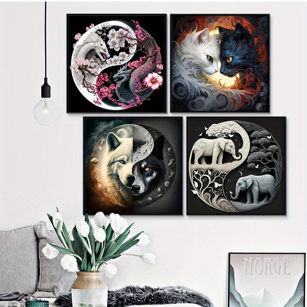 4pcs Animal Printed Cross Stitch Kit 15.75x15.75inch DIY 11CT Thread Art Needlework - Vibrant Cat, Wolf, Elephant & Zebra Designs, All-Season Fabric Craft for Home Decor, Wall Art, or Gift Idea, Cross Stitch Kits for Beginner