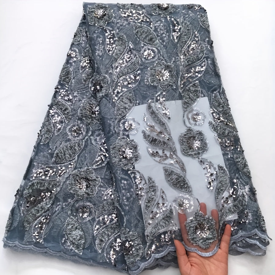 5Yards/pc African Lace Fabric with Sequins, French Mesh Lace Fabric, Nigerian Lace Fabric for Sewing Wedding/Prom/Party Dresses