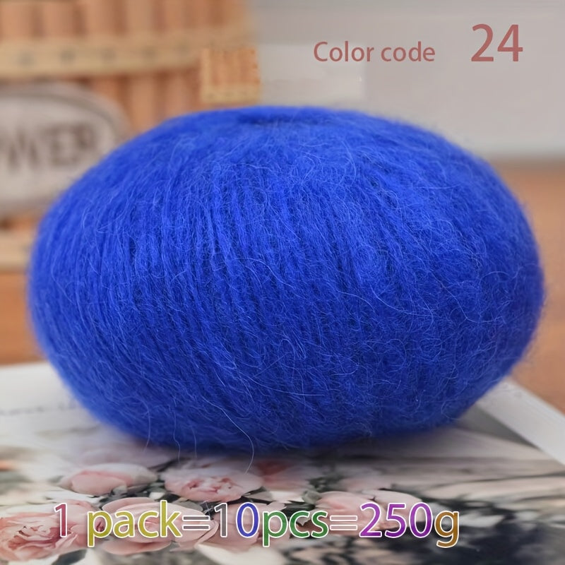 250g Large Bag of Long Wool Yarn, Soft and Light Beige-Friendly DIY Knitting Yarn, Non-Pilling, Suitable for Spring, Summer, Autumn Hollow-Out Fashion Sweaters and Shawls, 45% Cashmere, 40% Wool, 15% Acrylic, 1pc = 10 Balls =