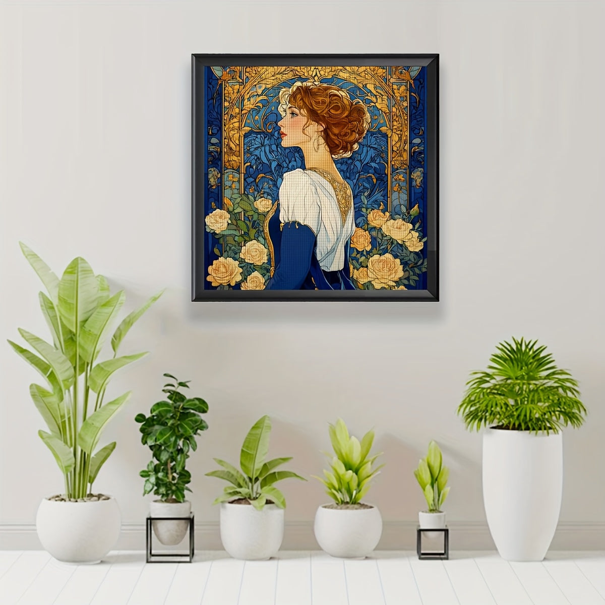 ZUOANLF 1pc 40x40cm/15.7x15.7in Elegant Lady in Front of Roses Cross Stitch DIY Kit - 11CT/14CT, All-Season Wall Decor for Bedroom & Living Room, Includes Canvas, Needle, Thread, Pattern, and Instructions, Perfect Gift for Be