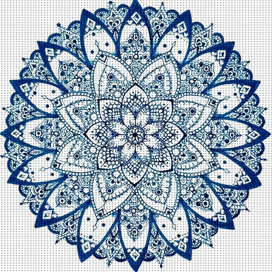 1 Set - Blue Enchanting Mandala Cross Stitch Kit, DIY Embroidery Craft Material, 11CT Cross Stitch Decorative Artwork, Creative Handmade Gift. Complete Home Decoration Printed Cross Stitch Craft, Suitable for Knitted Art Proj