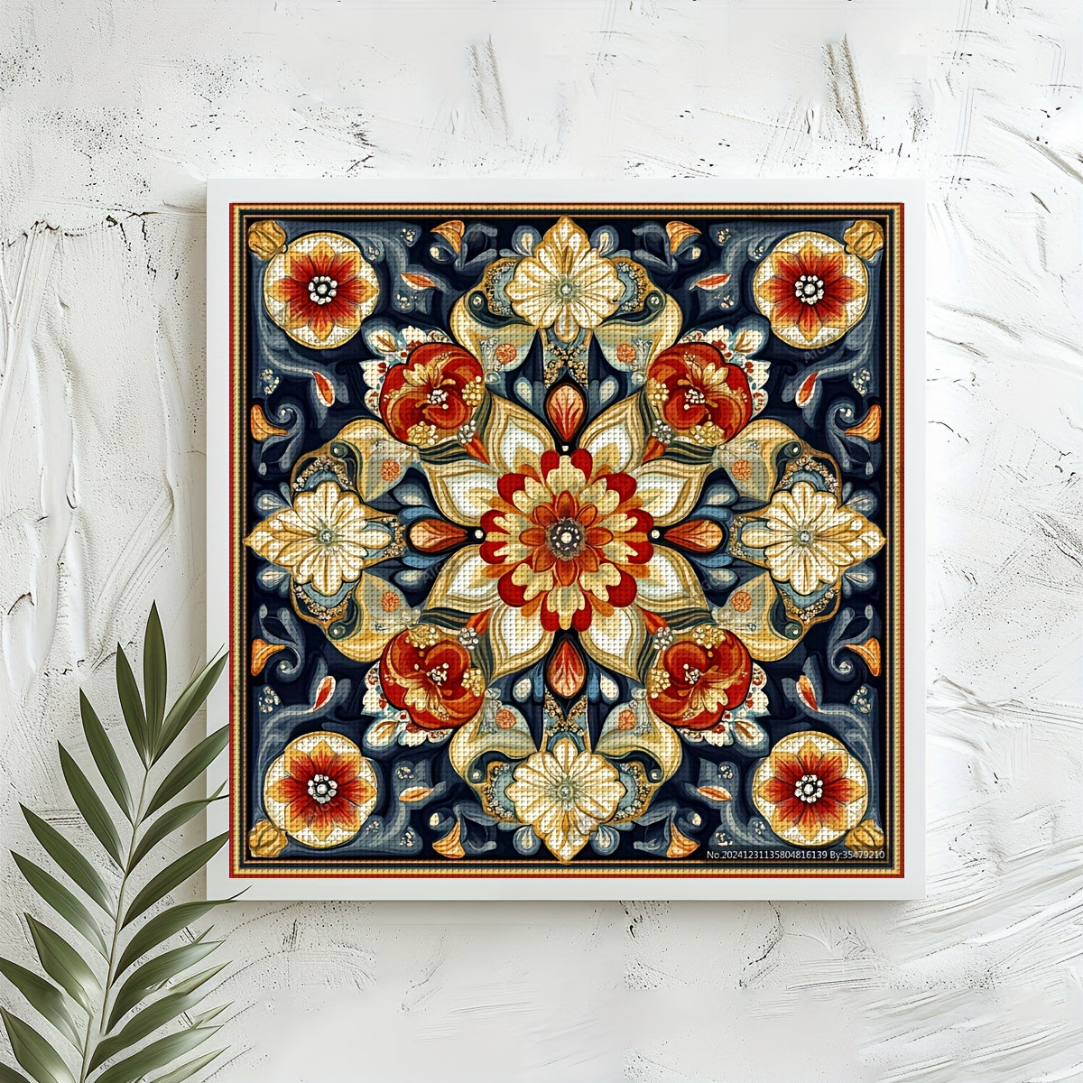 1pc 11CT/14CT Floral Tapestry Cross Stitch Kit - 15.75x15.75inch, Vibrant Blue & Golden Flower Design, Includes Printed Canvas, Needles, Threads, Patterns & Instructions - Perfect for Beginners, Ideal for Home & Office Decor,