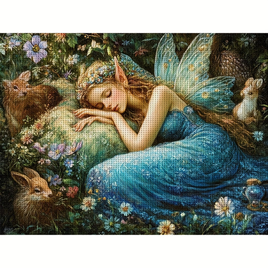 JOZYSH 1 Set 11.81x15.75inch DIY Cross Stitch Kit - Enchanted Forest Sleeping Beauty with Fairies and Rabbits, Mixed Color Fabric, All-Season Home Decor for Living Room, Bedroom, or Gift, Bedroom Wall Art | Enchanted Forest D