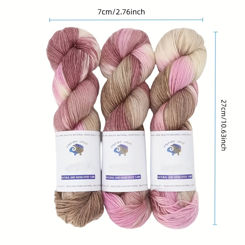 3-Pack Soft Wool Blend Yarn, 52% Wool, 10% Cashmere, 38% Polyester, Multicolored & Self-Striping, Variegated & Heather Ombre, 100g Each, 270m Total, for Knitting Scarves, Blankets, Sweaters, Hats, Gloves, Socks
