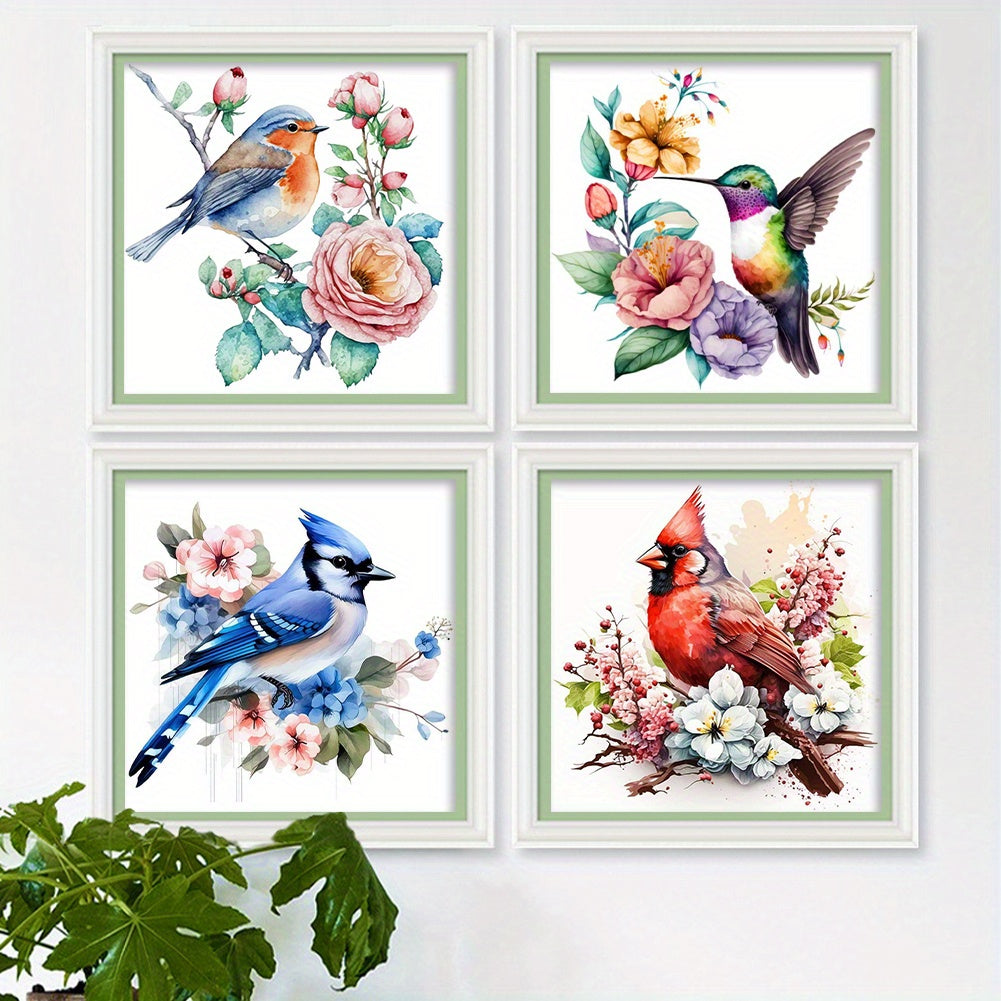 4pcs Floral Bird Cross Stitch Kit - DIY 11CT Printed Animal Series, 7.87x7.87inch, Includes Tools, Threads & Instructions - Perfect Gift for Craft and Art Lovers, All-Season Fabric Craft Kit, Crafting Supplies|Vibrant Cross S