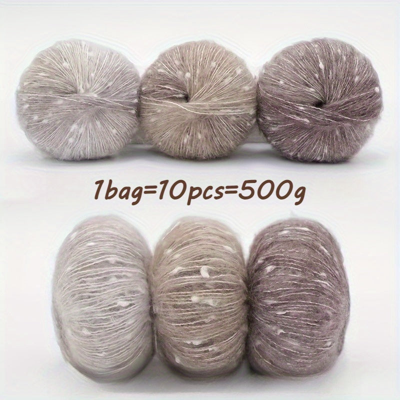 10pcs Starry Sky Gradient Long Staple Cashmere Yarn Rainbow Sugar Bean Color Dot Cashmere Wool Shake Velvet Yarn Handmade Knitting DIY Hollow Sweater, Hat, Scarf, Shawl, 50g/pc Total 500g