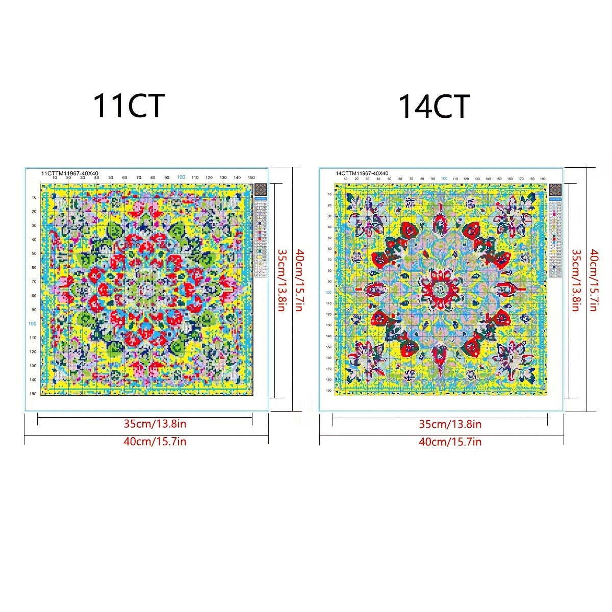 1pc JOZYSH 11CT/14CT Floral Tapestry Cross Stitch Kit - 15.75x15.75inch, Vibrant Blue & Orange Flower Design, Includes Printed Canvas, Needles, Threads, Patterns & Instructions - Ideal for Beginners, Perfect for Home & Office