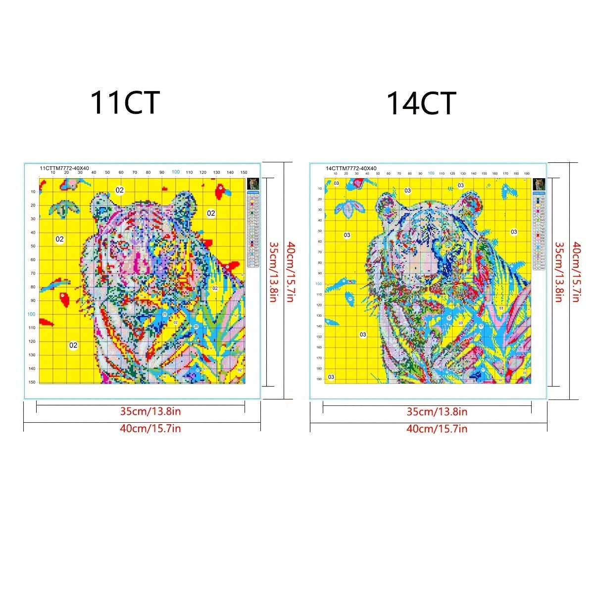 1set 40x40cm/15.7x15.7Inch DIY Cross Stitch Kit Frameless, Cute tiger, stamped cross stitch kits, Cross Stitch Set for Home Decor, Includes Patterned Fabric & Threads, Perfect for Living Room Entrance or Bedroom Decoration an