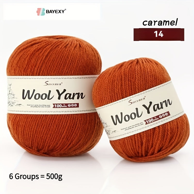 6-Pack BAYEXY Luxury Merino Wool Yarn - 500g Each, Mixed Colors - Perfect for DIY Knitting & Crochet Projects - Ideal for Sweaters, Scarves, Hats & Crafts - Gift for Knitters & Crafters