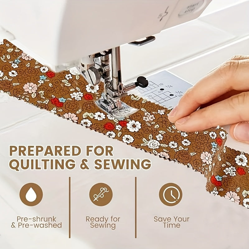 80 Precut Cotton Jelly Roll Fabric Strips - 20 Assorted Khaki & Brown Floral Print Quilting Fabric, 2.5"x20" Wide for DIY Quilts, Making, Patchwork Borders - Pre-Cut for Beginners & Experts (No Required)