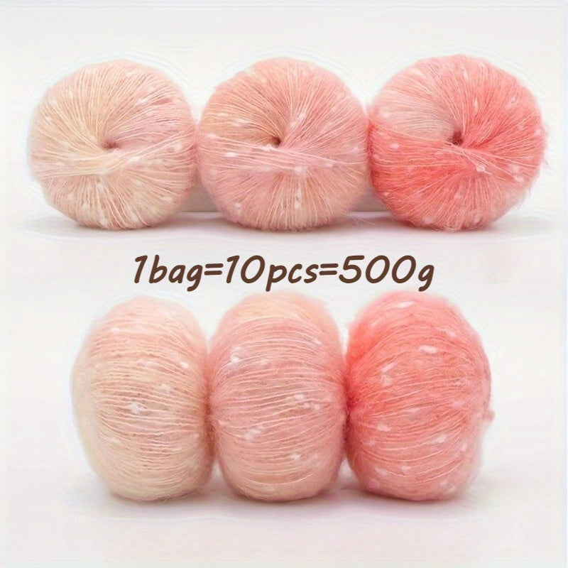 10pcs Starry Sky Gradient Long Staple Cashmere Yarn Rainbow Sugar Bean Color Dot Cashmere Wool Shake Velvet Yarn Handmade Knitting DIY Hollow Sweater, Hat, Scarf, Shawl, 50g/pc Total 500g