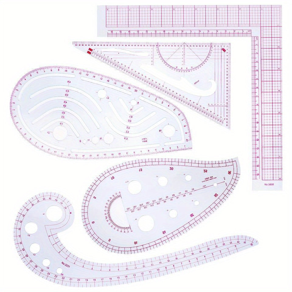 1pc Transparent Tailor Measuring Ruler Kit, DIY Sewing & Quilting Patterns, Clothing Patchwork Cutting Curve Craft Tool
