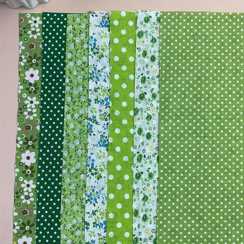 7pcs Vibrant Green Floral Cotton Fabric Bundle | 9.84inch*9.84inch Fat Quarter Precuts for Quilting, Patchwork, Scrapbooking, Sewing, Crafts, Handmade Bags & Pillows - 100% Cotton, Soft, Durable, Easy to Work With