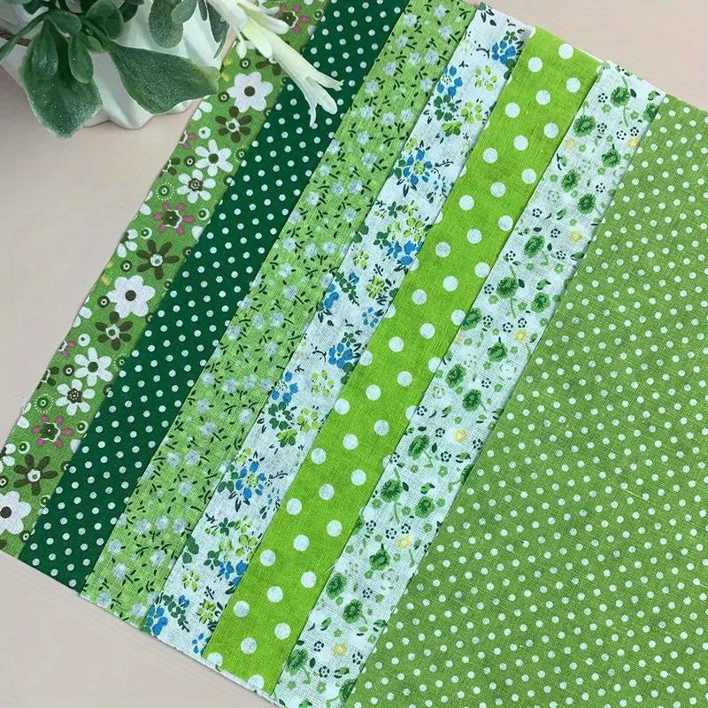 7pcs Vibrant Green Floral Cotton Fabric Bundle | 9.84inch*9.84inch Fat Quarter Precuts for Quilting, Patchwork, Scrapbooking, Sewing, Crafts, Handmade Bags & Pillows - 100% Cotton, Soft, Durable, Easy to Work With
