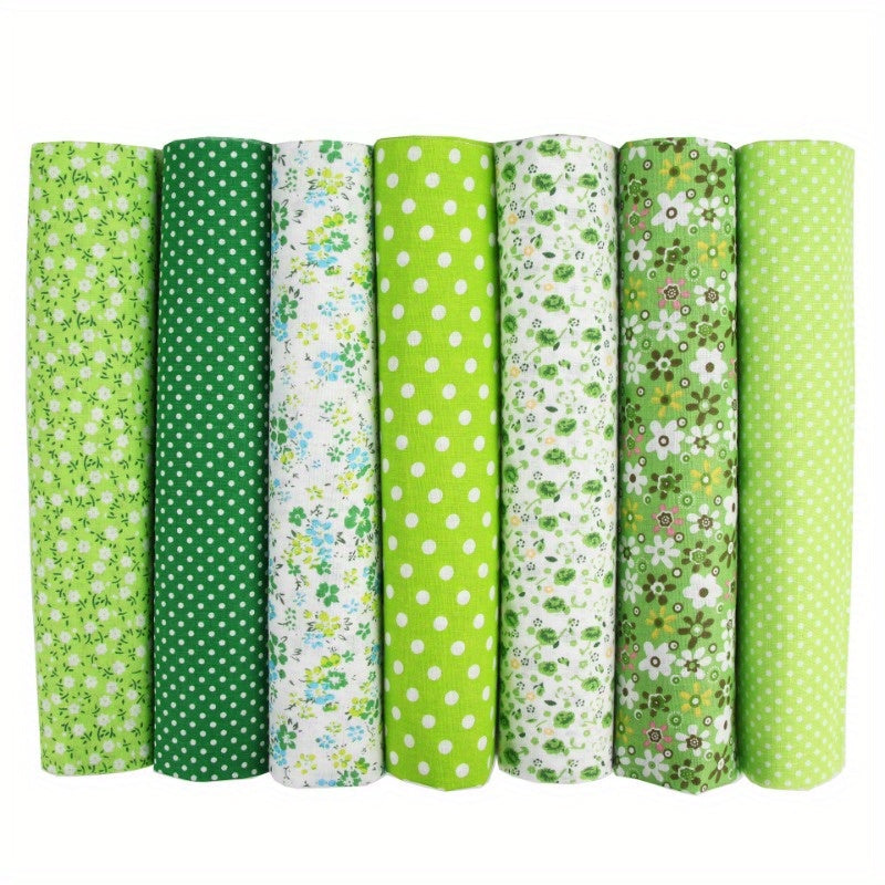 7pcs Vibrant Green Floral Cotton Fabric Bundle | 9.84inch*9.84inch Fat Quarter Precuts for Quilting, Patchwork, Scrapbooking, Sewing, Crafts, Handmade Bags & Pillows - 100% Cotton, Soft, Durable, Easy to Work With