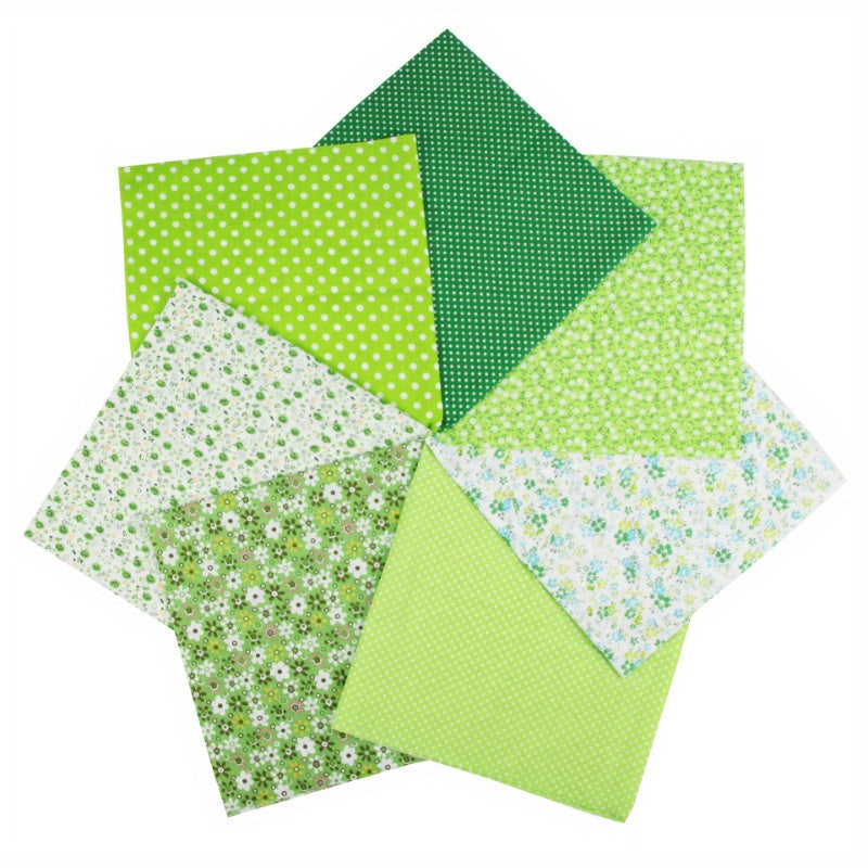 7pcs Vibrant Green Floral Cotton Fabric Bundle | 9.84inch*9.84inch Fat Quarter Precuts for Quilting, Patchwork, Scrapbooking, Sewing, Crafts, Handmade Bags & Pillows - 100% Cotton, Soft, Durable, Easy to Work With