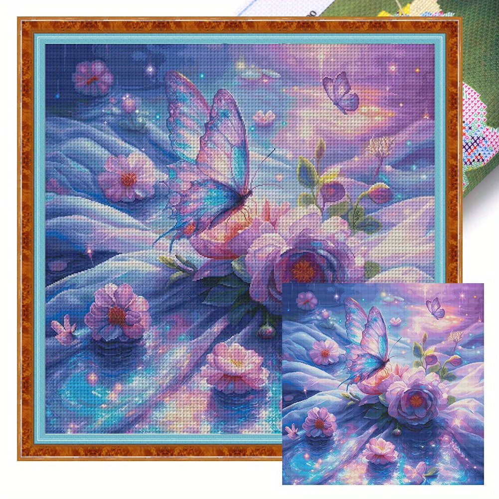 Stamped Cross Stitch Kits for Adults, Butterfly Embroidery Kits for Beginners, 14CT Patterns, Counted Embroidery Needlepoint Kits Home Decor, 29.5 x 29.5 inch