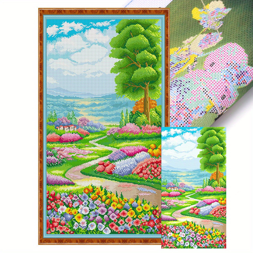Stamped Cross Stitch Kits for Adults, Secret Garden Embroidery Kits for Beginners, 11CT Patterns, Counted Embroidery Needlepoint Kits Home Decor, 19.69 x 35.43 inch