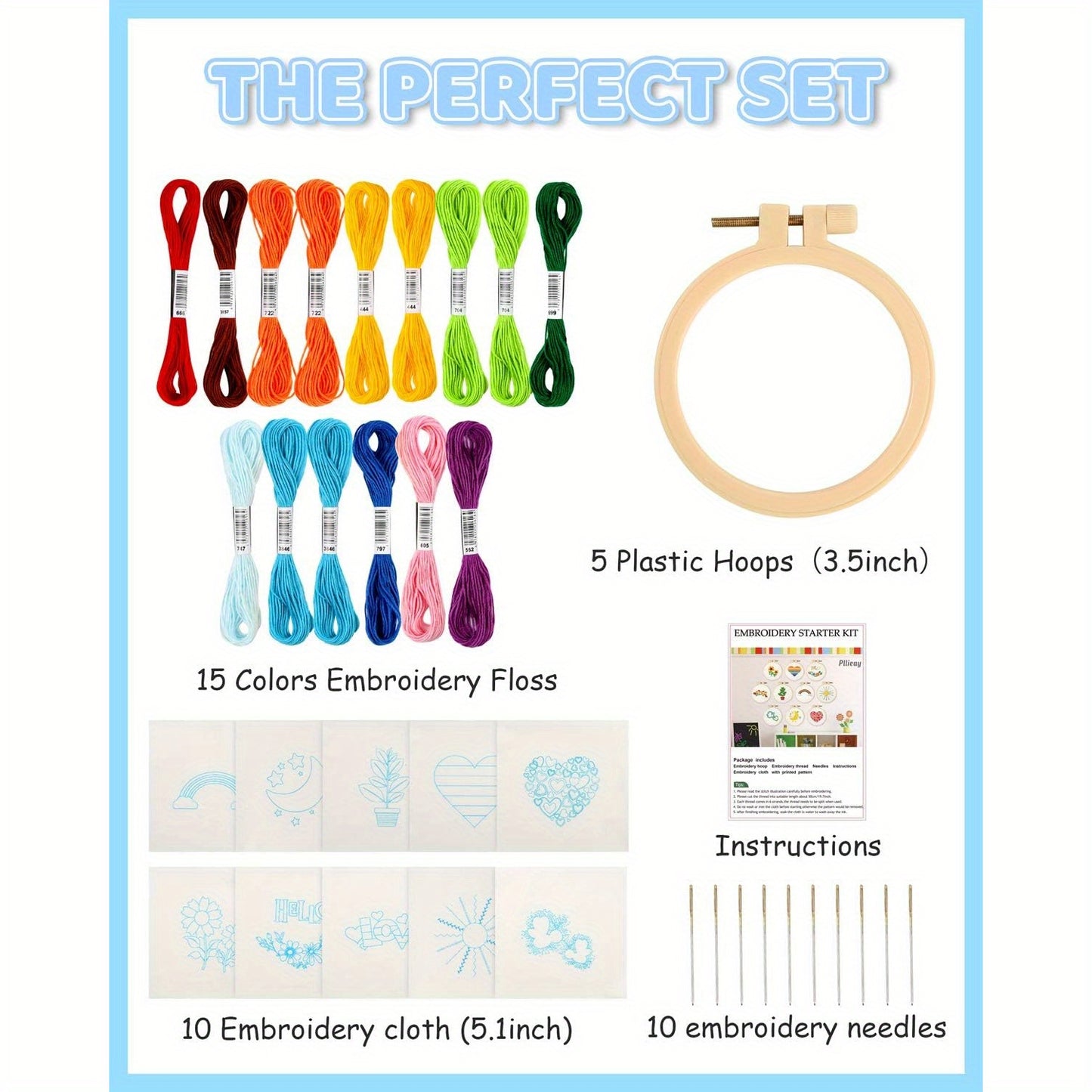 Pllieay 10pcs Cross Stitch Kits for Beginners, Embroidery Beginner Kits for Kids 7-13, Include Instructions, Cross Stitch Kits with Pattern, Needlepoint Kits for Embroidery Projects, Diy Needlework, Hand Stitching, Fantasy Th