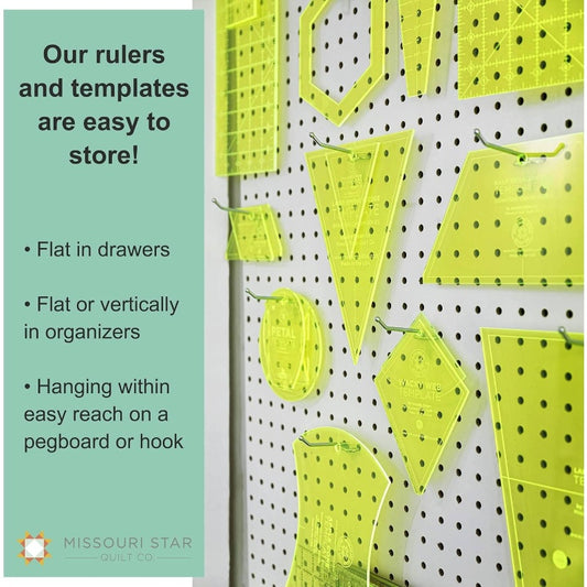 Heavy-Duty Acrylic 8 Inch Quilting Ruler with 60-Degree Angle Template - Bright Green Fabric Cutting Board, Grid Lines & Hanging Hole for Layer Cakes, Charm Packs, Fabric Strips - Precise Ruler for Quilters, Beginner to Advan