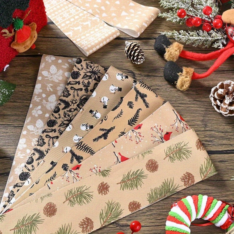 40pcs Of 6.5 * 50cm (2.55 * 19.7in) Christmas Retro Fabric Strips -8 Holiday Patterns (reindeer, Pine Cones, Snowflakes), DIY Splicing Handmade Craft Materials, Including Splicing Sets with Different Patterns, Enthusiasts Can
