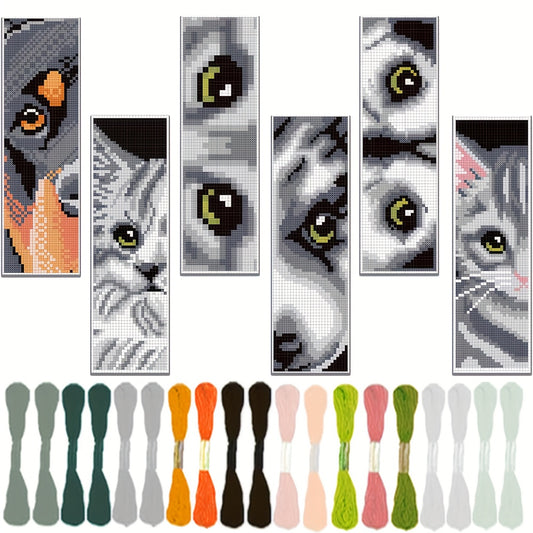 6 Sets of Cat and Dog Pattern Cross Stitch Kits for Beginners with Instructions, Random Embroidery Accessories Included, Animal Theme, All-Season Fabric Craft Kit, Beginner Craft Kit|Playful Design|Detailed Embroidery, Cat Cr