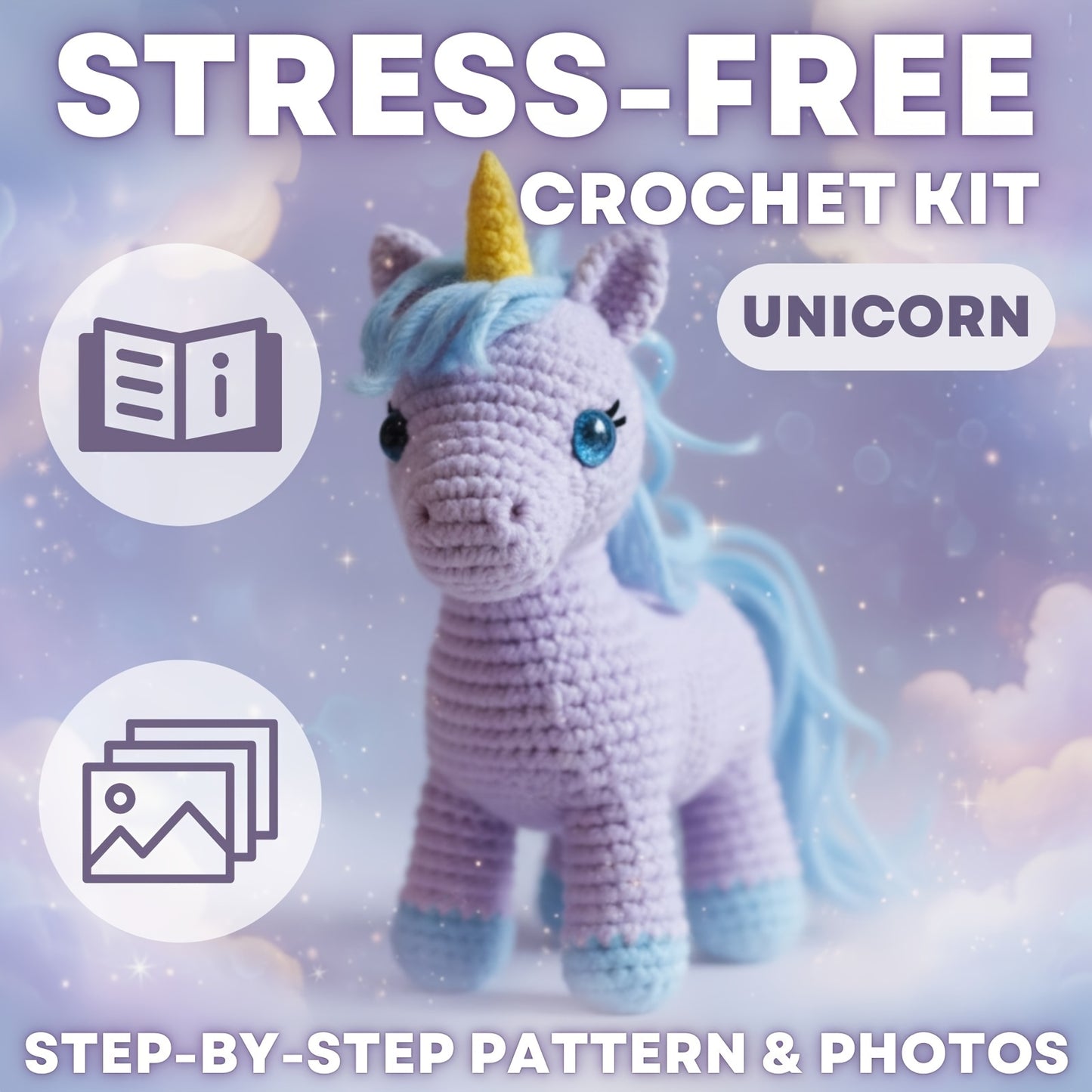 Complete Unicorn Crochet Starter Kit for Adults Beginners with Step-by-Step Video Tutorial & Amigurumi Doll - Soft Yarn (30% Extra), Hook & Accessories Included | Stress-Free DIY Craft Gift for Crocheting Cute Unicorns | All-
