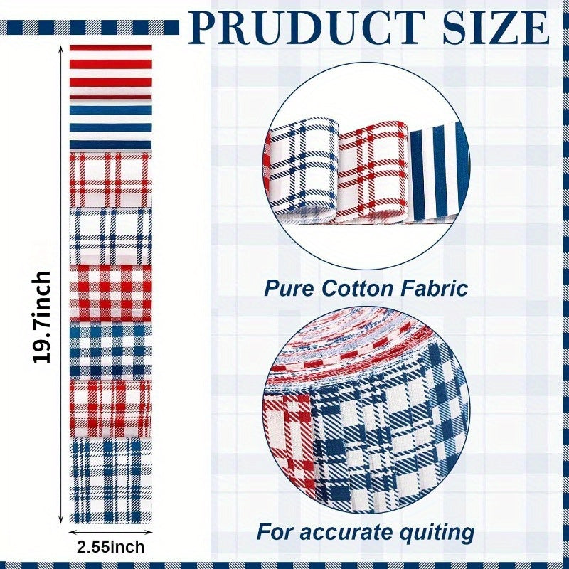 40pcs Red & Blue Plaid Quilted Patchwork Fabric - 6.5x50cm (2.55x19.7in) Geometric Pattern, DIY Craft Material for Holiday Decorations, Dolls, Bags, and Home Decor, Handmade Quilt Cover, Quilted Fabric, Bag Making, Festive De