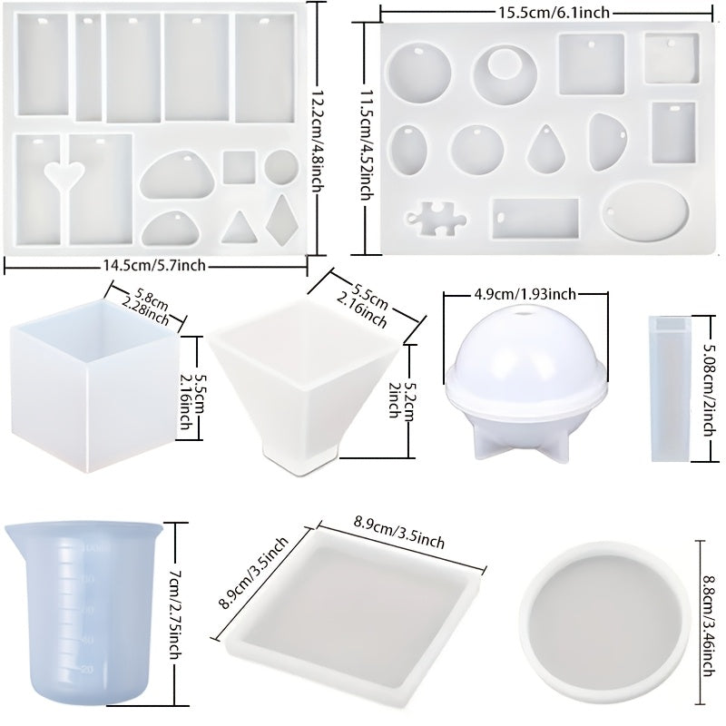 66pcs Epoxy Resin Casting Molds Silicone Kit, Including Pyramid, Sphere, Cube, Coaster Molds, Fondant Molds, Casting Tools, Resin Jewelry Making Kit for Beginners