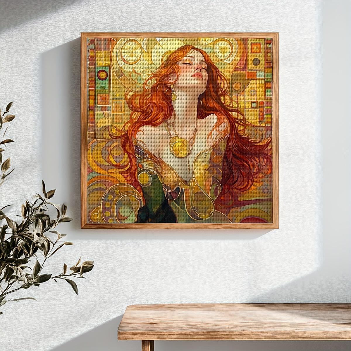 JOZYSH 1pc 15.75x15.75inch DIY Cross Stitch Kit - Vibrant Orange-Haired Woman with Golden Earrings, Detailed Pattern for Home Decor, All-Season Artistic Gift, Seasonal Home Decor|Vibrant Artwork|Detailed Craftsmanship, Cross