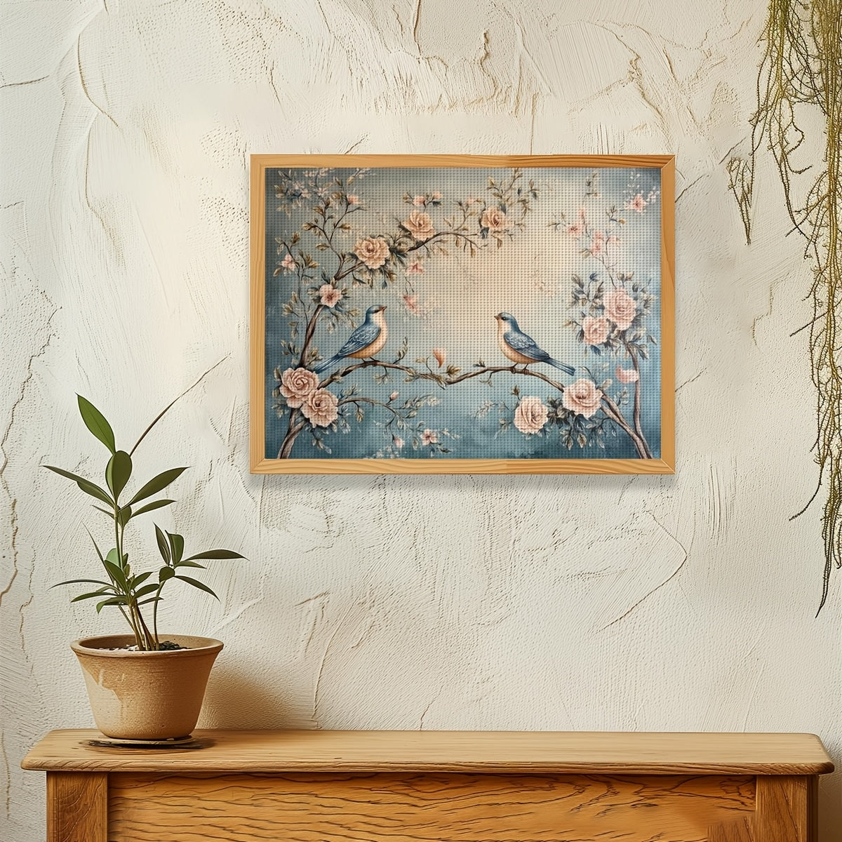 JOZYSH 2D Cross Stitch Kit - Bluebirds & Peach Blossoms Design, 11x15 Inch Fabric, Embroidery Threads, Needles, and Detailed Instructions for Beginners, Perfect for Home Decor in Living Room or Bedroom, Relaxing DIY Craft, Be