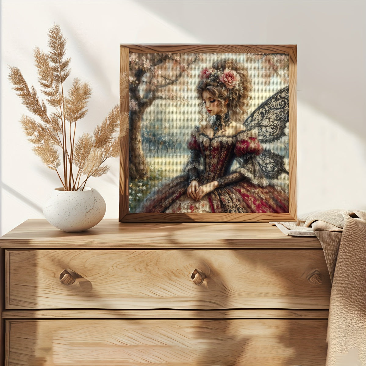 JOZYSH Elegant Lady with Butterfly Wings Cross Stitch Kit - DIY 11CT/14CT Embroidery Set, Unframed, Includes Patterned Fabric & Threads, Ideal for Living Room, Bedroom, or Entryway Decor, Home Decor Art|Ornate Dress|Intricate