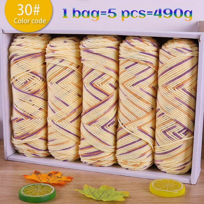490g Multicolor Gradient Ombre Yarn Skein for Hand Knitting, 5-Ply Yarn Ball for Autumn/Winter Fashion Sweaters, Scarves, Hats, Gloves, Gifts, and Crafts, 5 Skeins per Pack