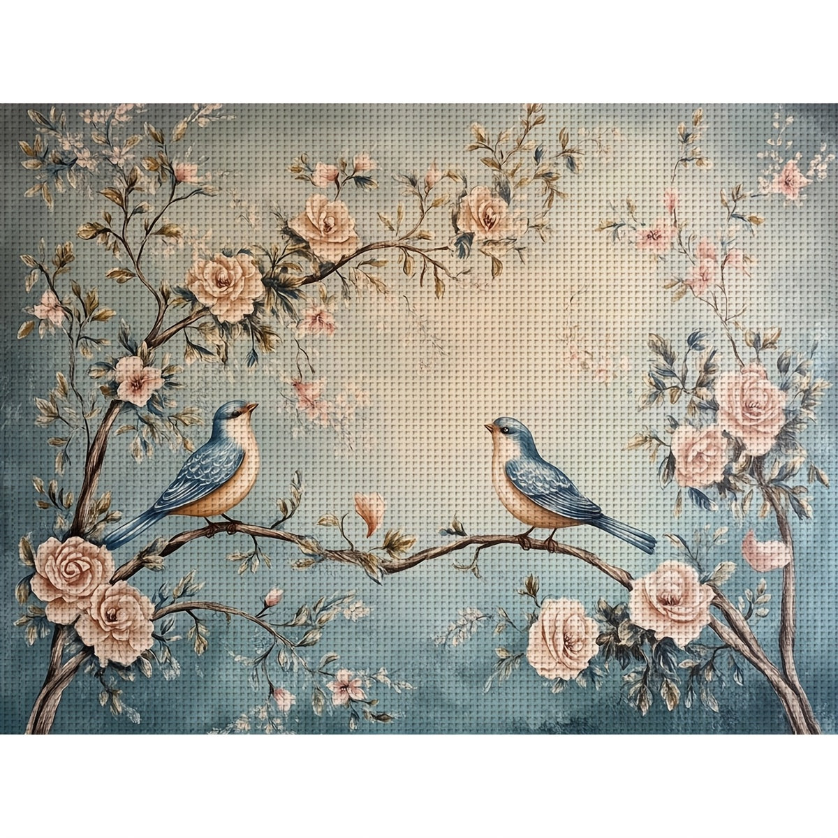 JOZYSH 2D Cross Stitch Kit - Bluebirds & Peach Blossoms Design, 11x15 Inch Fabric, Embroidery Threads, Needles, and Detailed Instructions for Beginners, Perfect for Home Decor in Living Room or Bedroom, Relaxing DIY Craft, Be